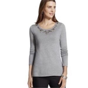 Chicos Embellished Neckline Sweater in Gray size 1 or M
